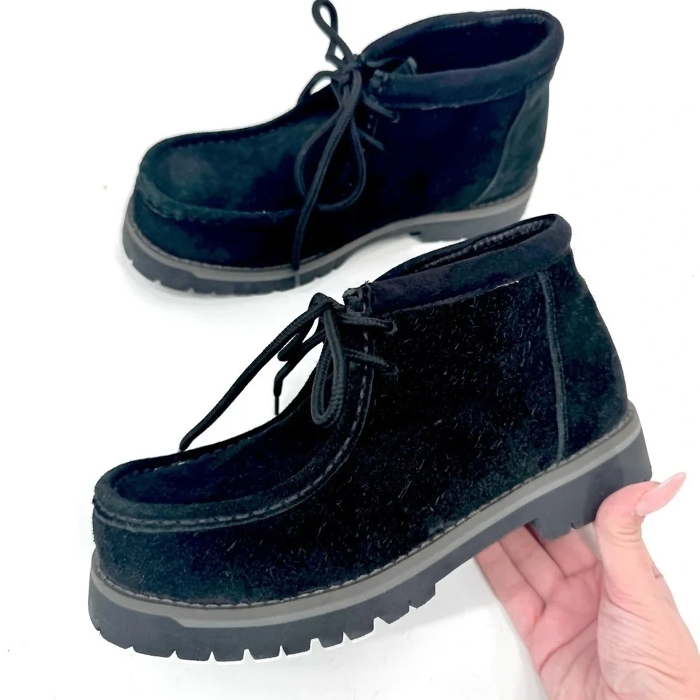 Y2K NO BOUNDARIES NoBo 90s Black Suede Chunky Lug Sole Platform Moc-Toe Boots
